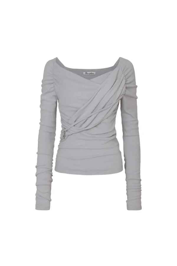 SOFT DRAPED OFF SHOULDER TOP light grey