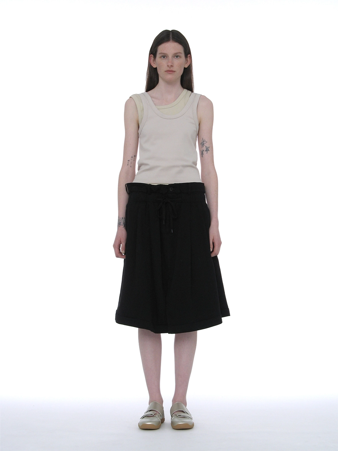 파르티멘토 [WOMEN] FOLD-OVER WAIST MIDI SKIRT_BLACK 상품 이미지 1