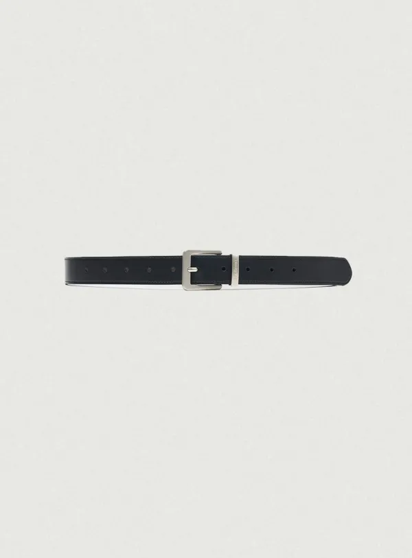 Square Cowhide Leather Belt_Black