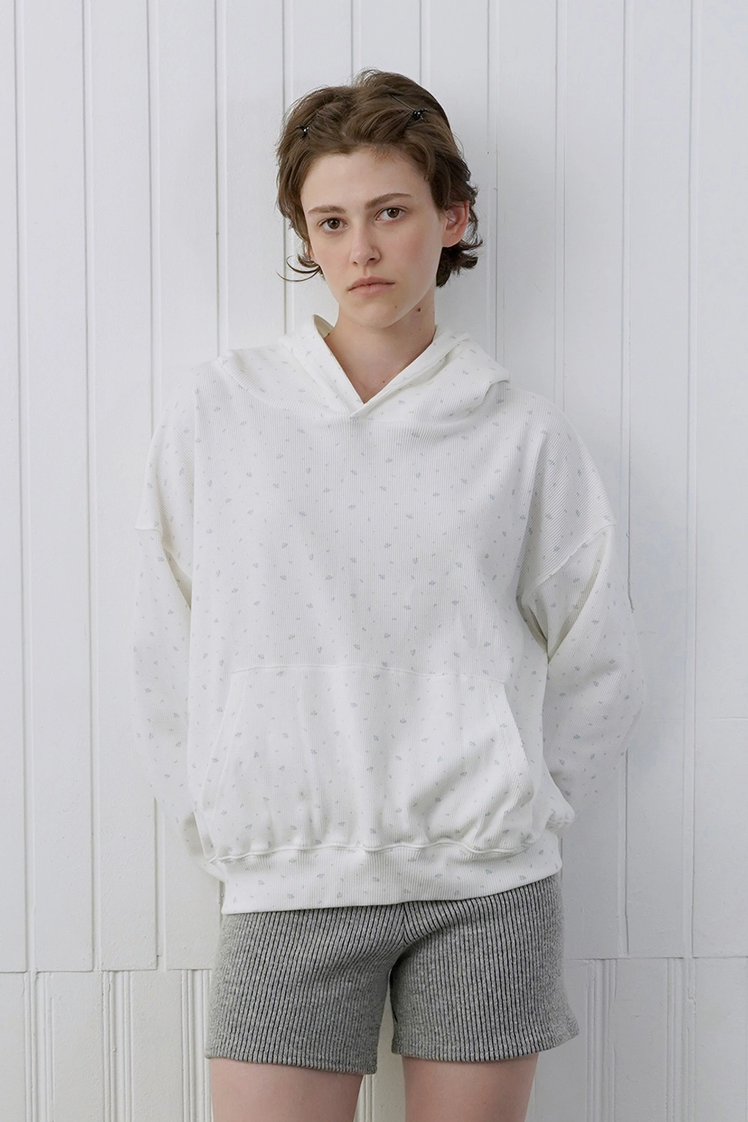위드아웃썸머 [이나pick] Floral waffle hoodie_ivory 상품 이미지 2