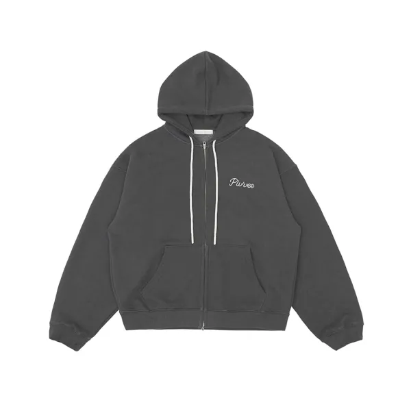 [2차] Logo Embroidered Zip-up Hoodie (fuzzy charcoal)