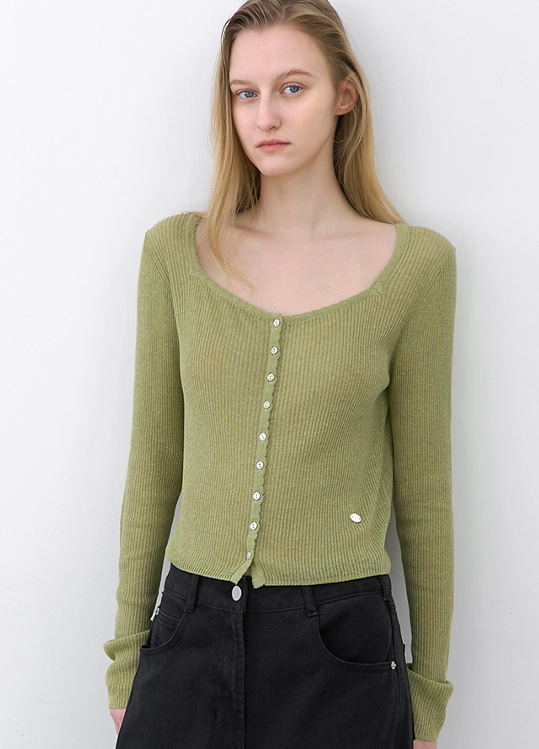 아뜰리에 나인 (CD-2270)SCALLOP SLIM FIT RIBBED SET-UP CARDIGAN 상품 이미지 2