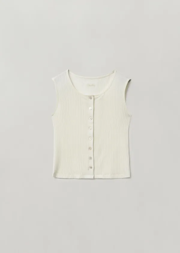 BUTTON RIBBED SLEEVELESS (sand ivory)