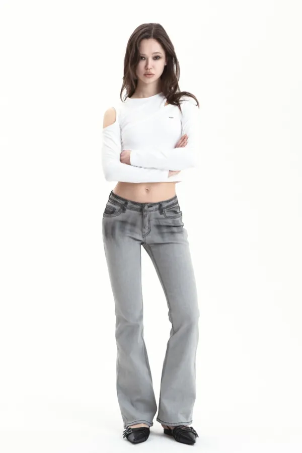 BRUSH PAINTING DENIM PANTS LIGHT GRAY