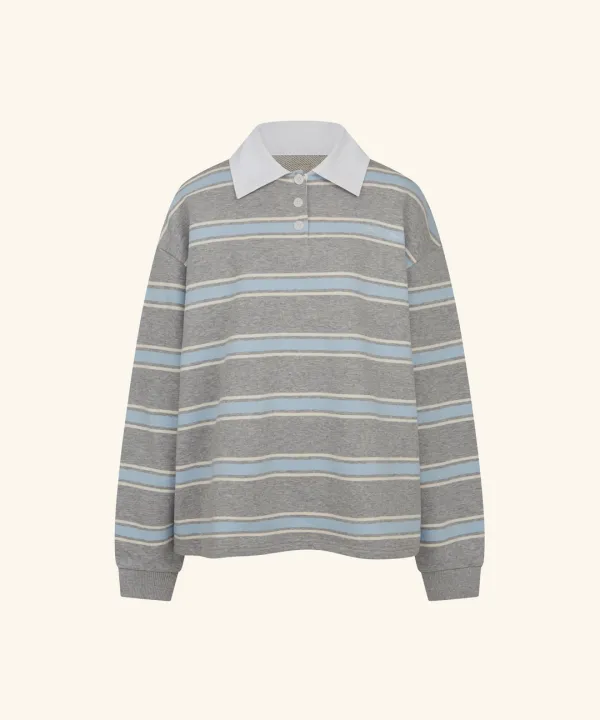[6/2 순차배송][블랙핑크 지수 착용] Martin Stripe Rugby T-Shirt ( Melange Grey )