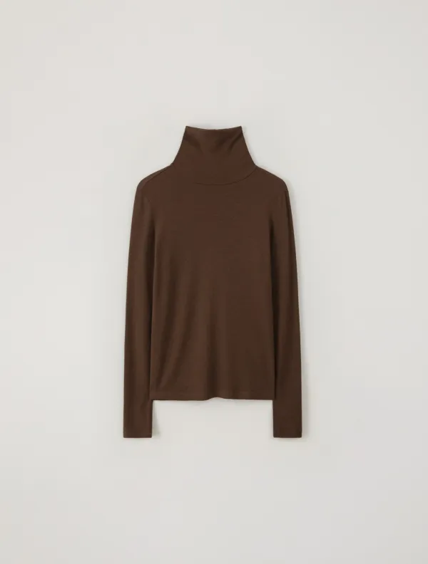Wool Turtleneck Top (Brown)