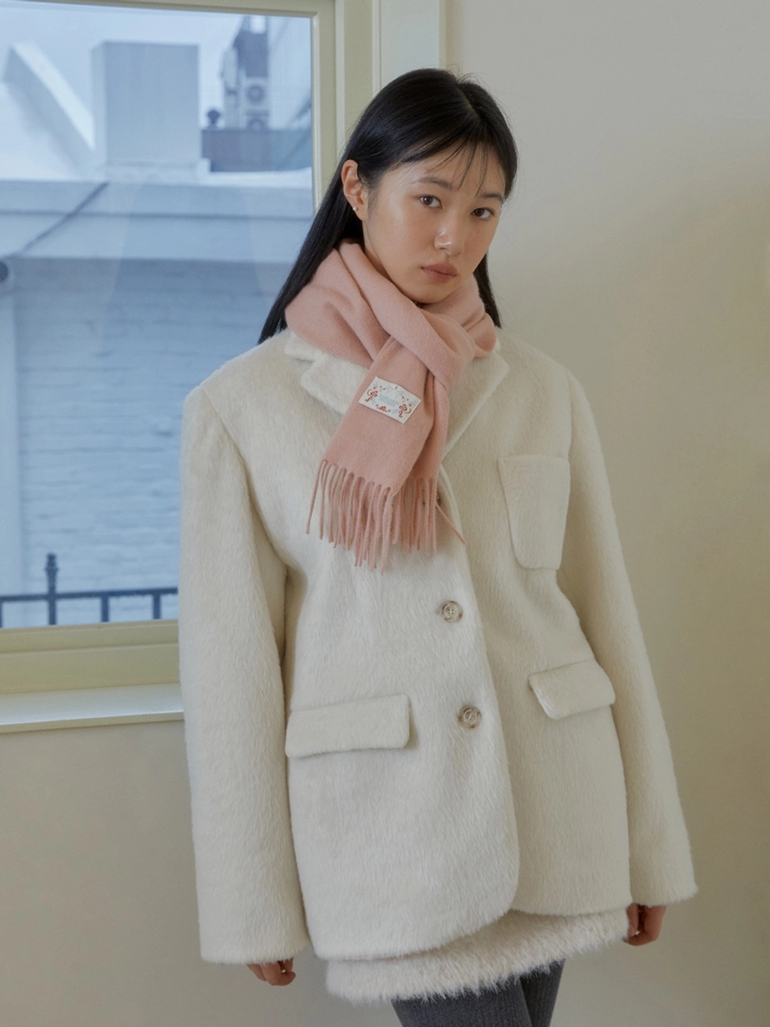 마가린핑거스 WOOL FRINGE MUFFLER (LIGHT PINK) 상품 이미지 1