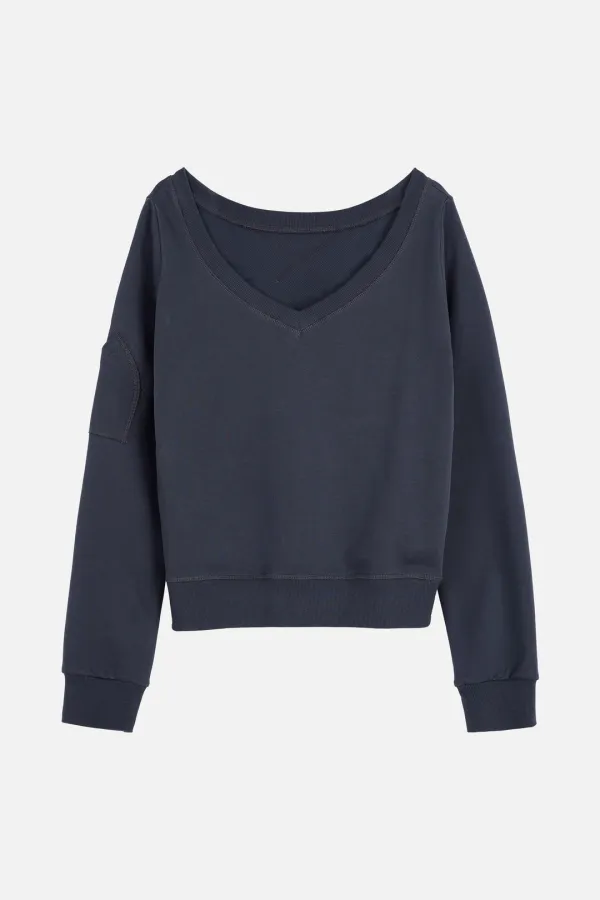 Stitch Boat Neck Top _ Navy