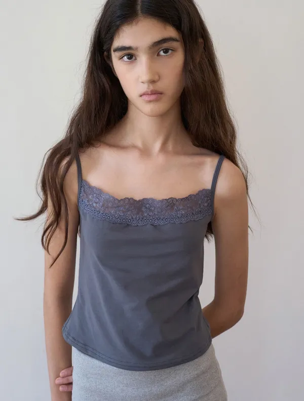 Vintage lace sleeveless top_Charcoal