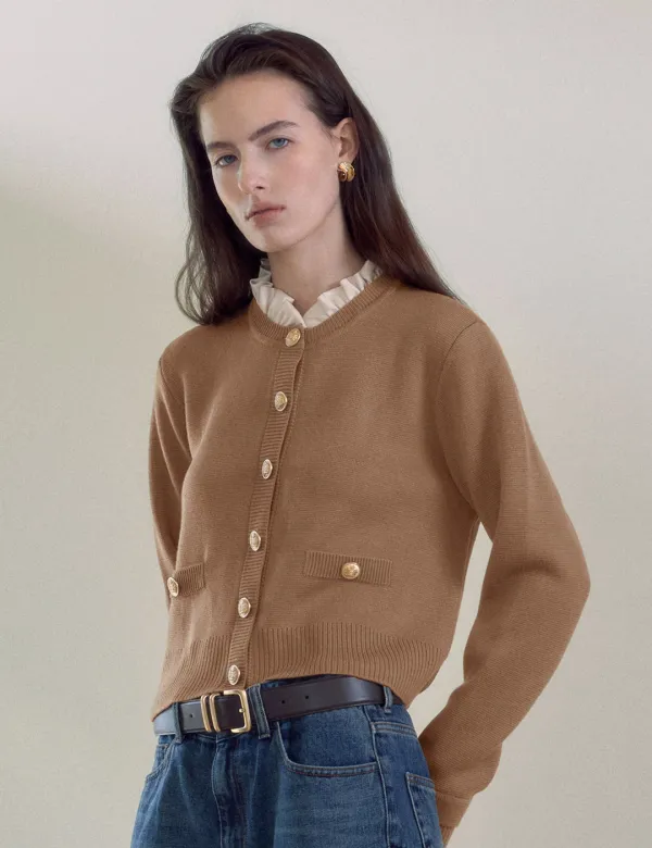 Clara Silk Blend Cardigan (Beige)