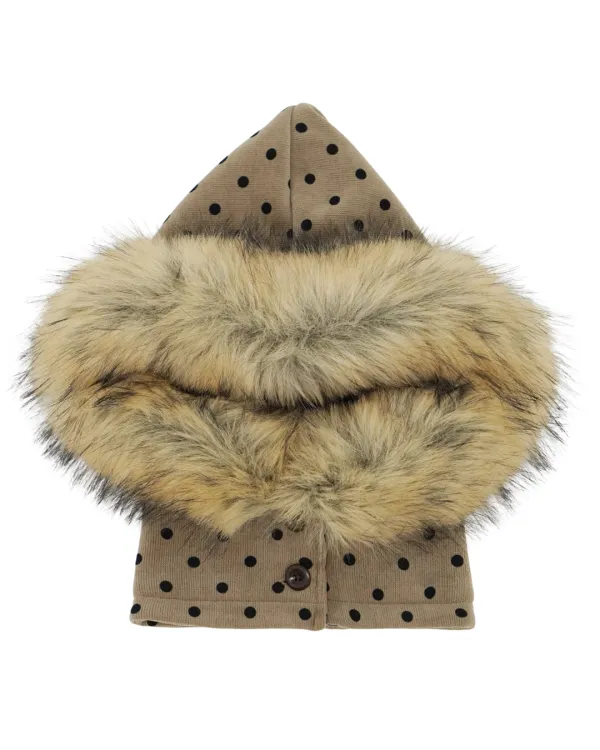 Fur Trimmed Balaclava (Dot Beige)