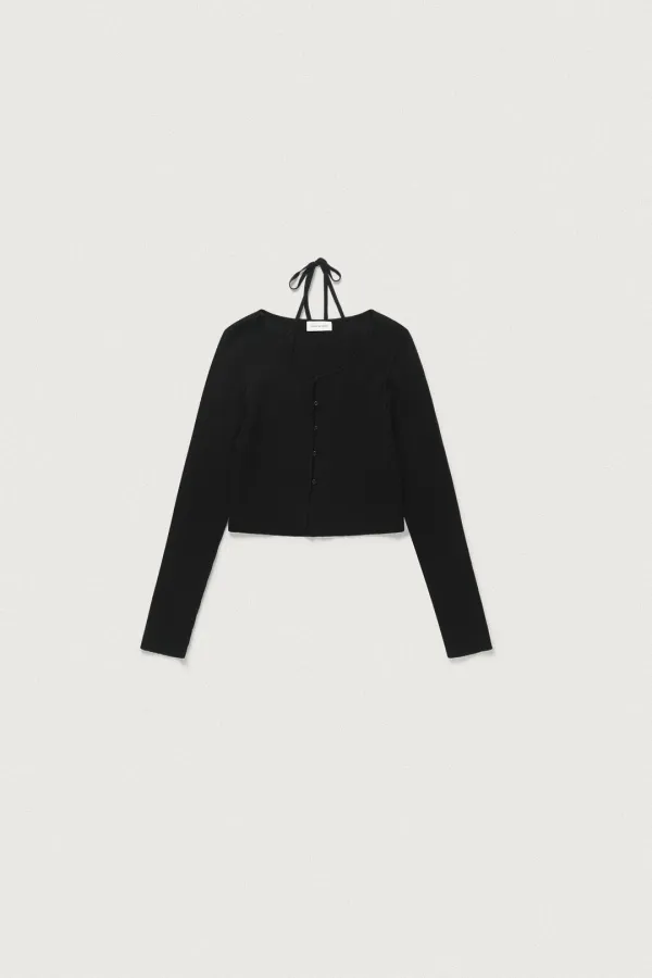 HALTERNECK SLEEVELESS LAYERED CARDIGAN [BLACK]