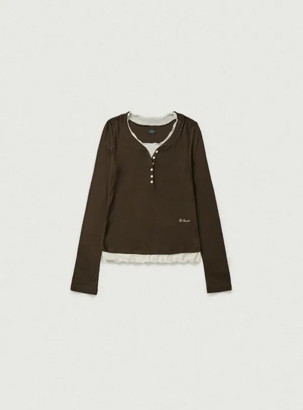 Aimee Slim Layered T-shirt_Brown [10월 중순 순차 배송]