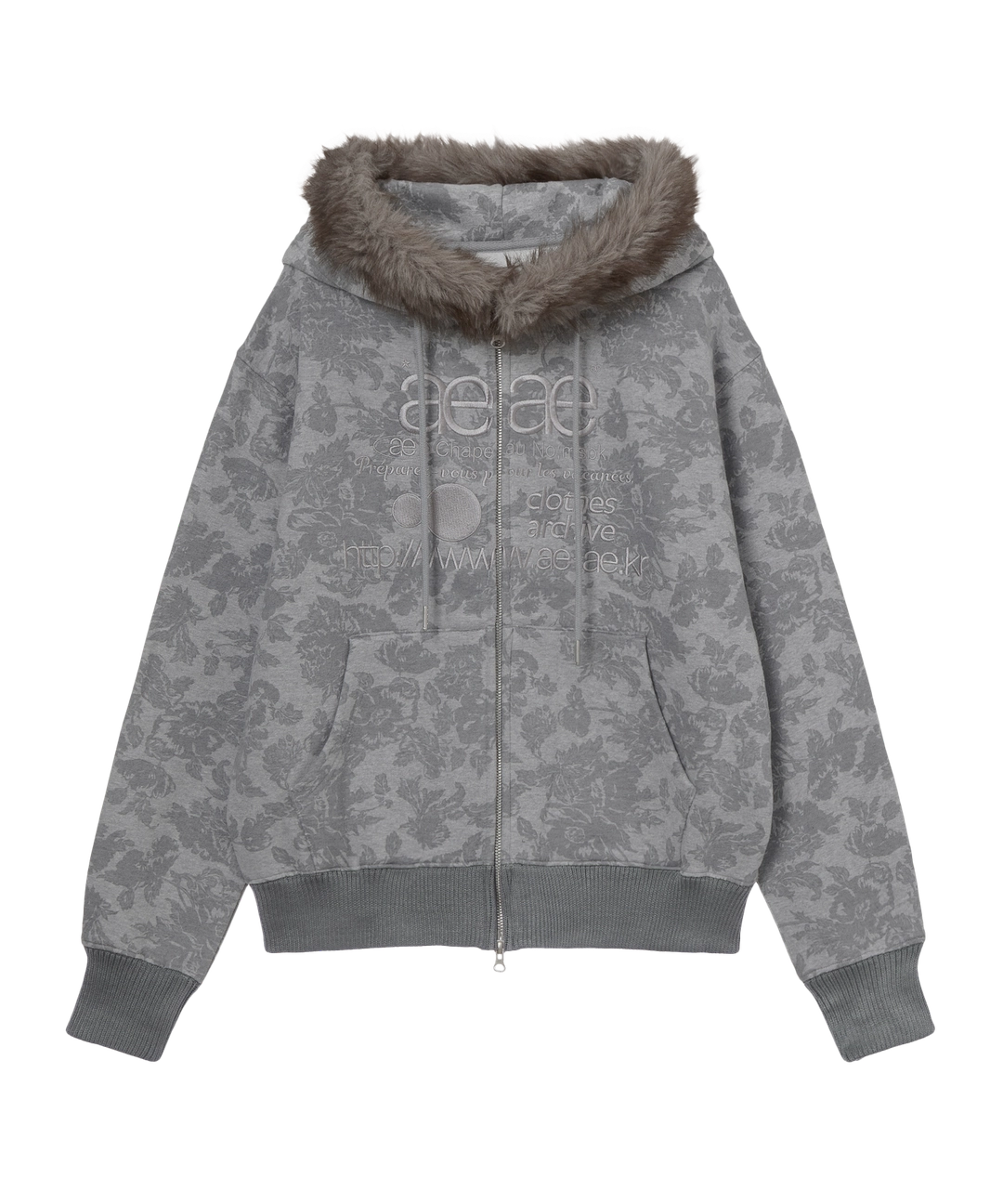 에이이에이이 WEB LOGO FUR HOOD ZIP UP [GREY] 상품 이미지 2