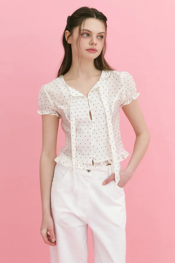 Dot Frill Blouse Ivory