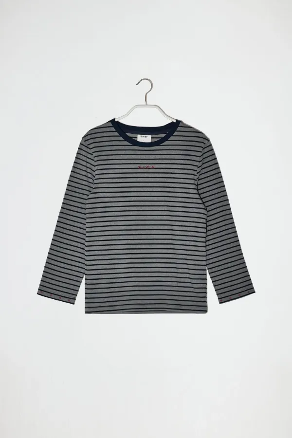 STRIPED 3/4 SLEEVE T-SHIRT - GREY