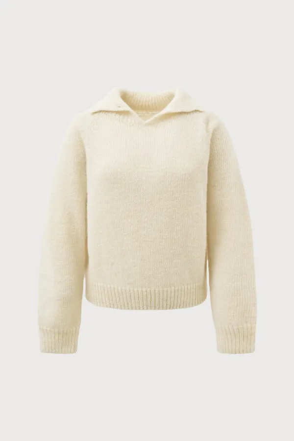 Essential Button-Up Knit (stripe, navy, ivory)
