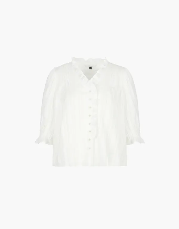 pintuck frill v neck blouse - white