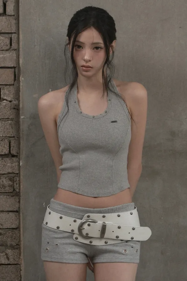 Damage Stud Halter Top (gray)