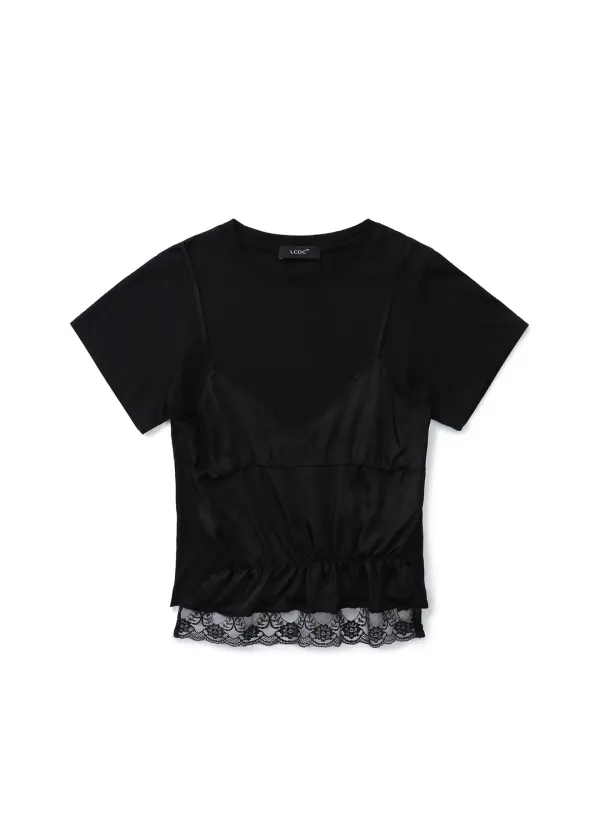 LACE BUSTIER LAYERED TOP (BLACK)