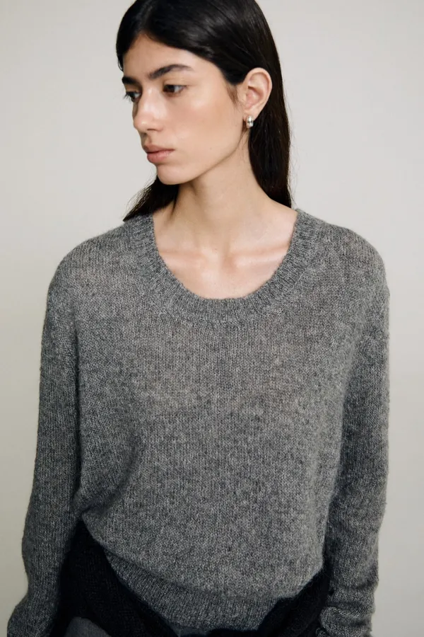 Pelin Kid Mohair U Neck Knit (Melange Gray)