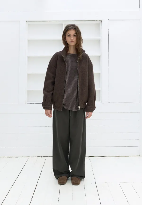 High neck wool harrington jacket (brown)