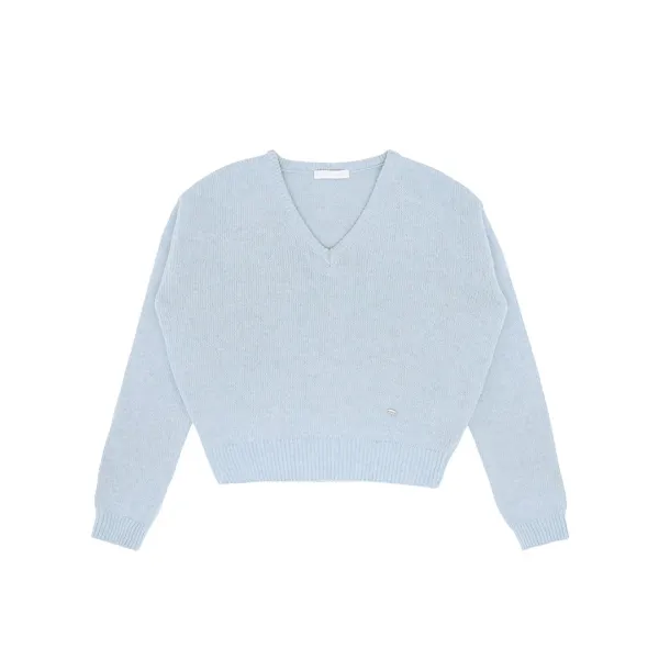 Wool V-Neck Knit Top (mist blue)