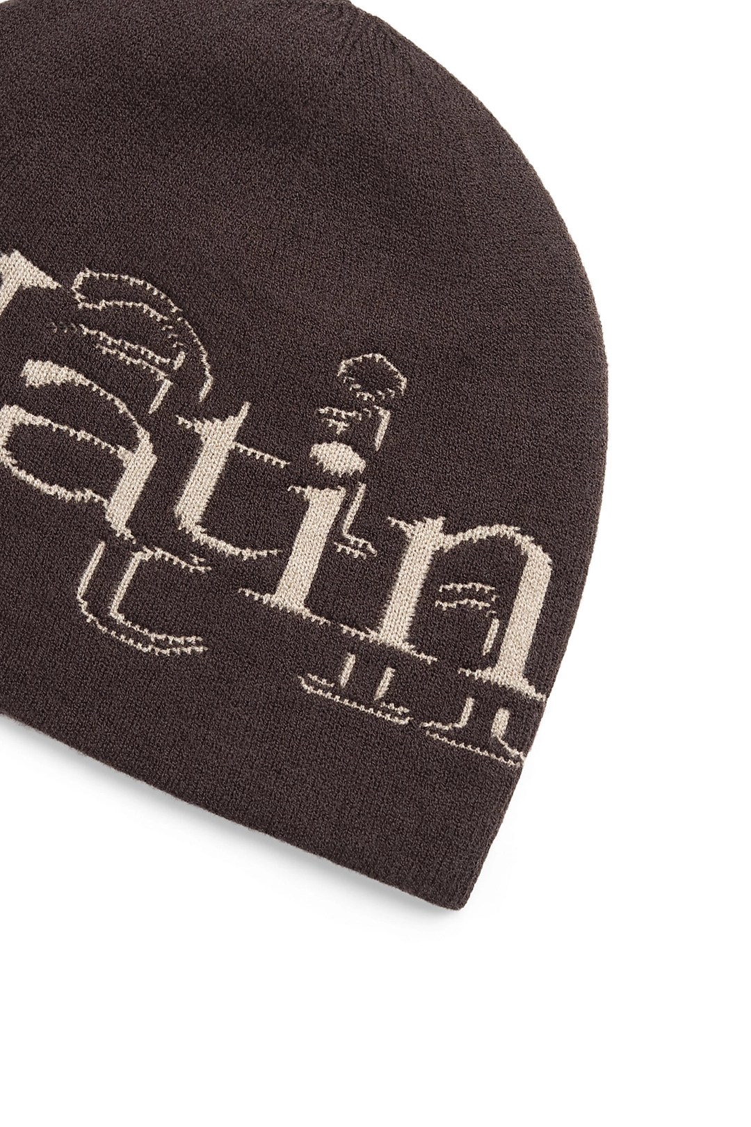 마뗑킴 STROKE LOGO JACQUARD BEANIE IN BROWN 상품 이미지 3