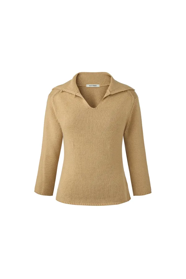 [1st REORDER] TWO-WAY COLLAR THREE-QUARTER SLEEVES KNIT [BEIGE]