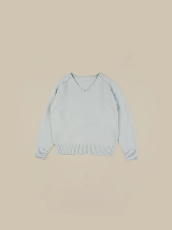 FOG V NECK KNIT [ FOG BLUE ]