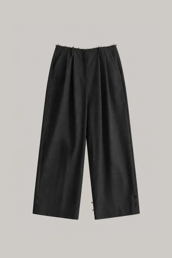 Button Hem Wide Pants (charcoal)