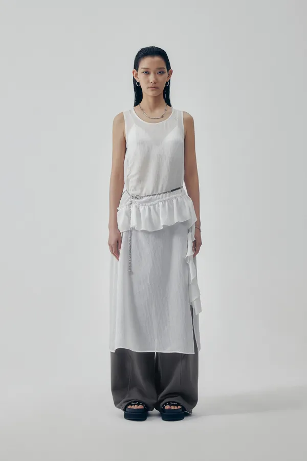 Ruffle Sleeveless One-piece [ White ]