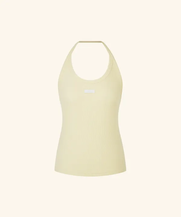 [7/28 순차배송] Letters Label Halterneck Top ( Lemon )