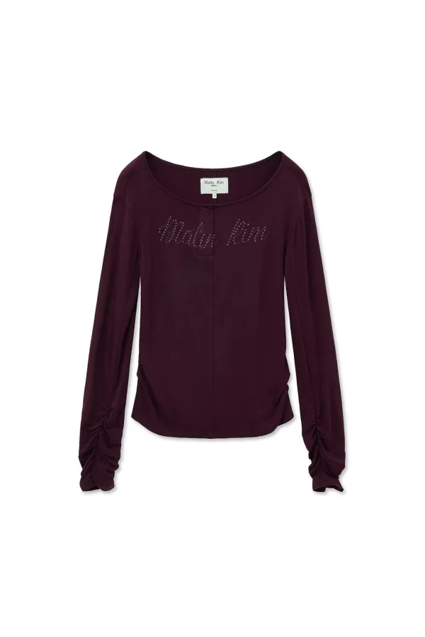 HENLY NECK SHIRRING TOP IN BURGUNDY