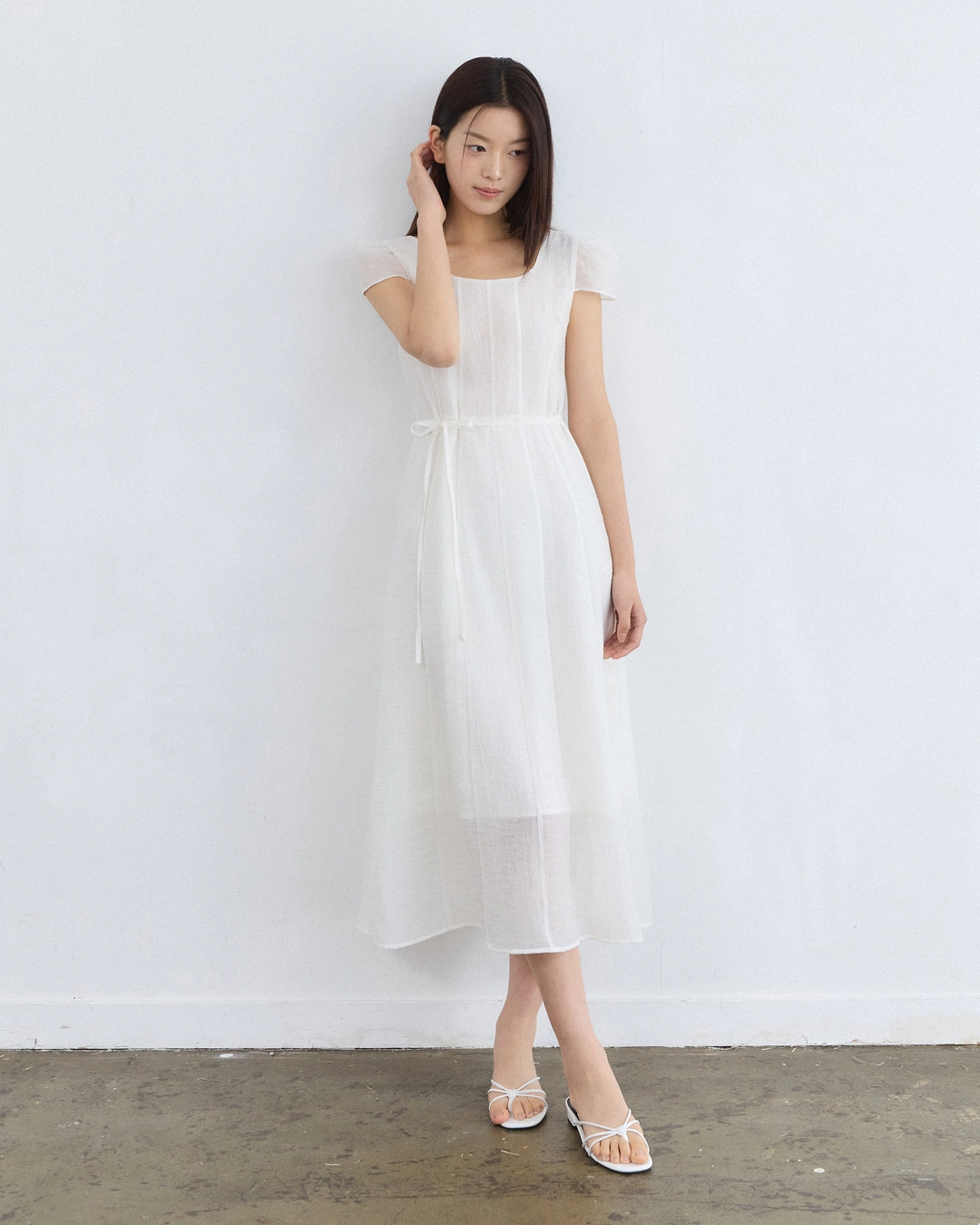 어다울 Smocking square neck long dress - ivory 상품 이미지 1
