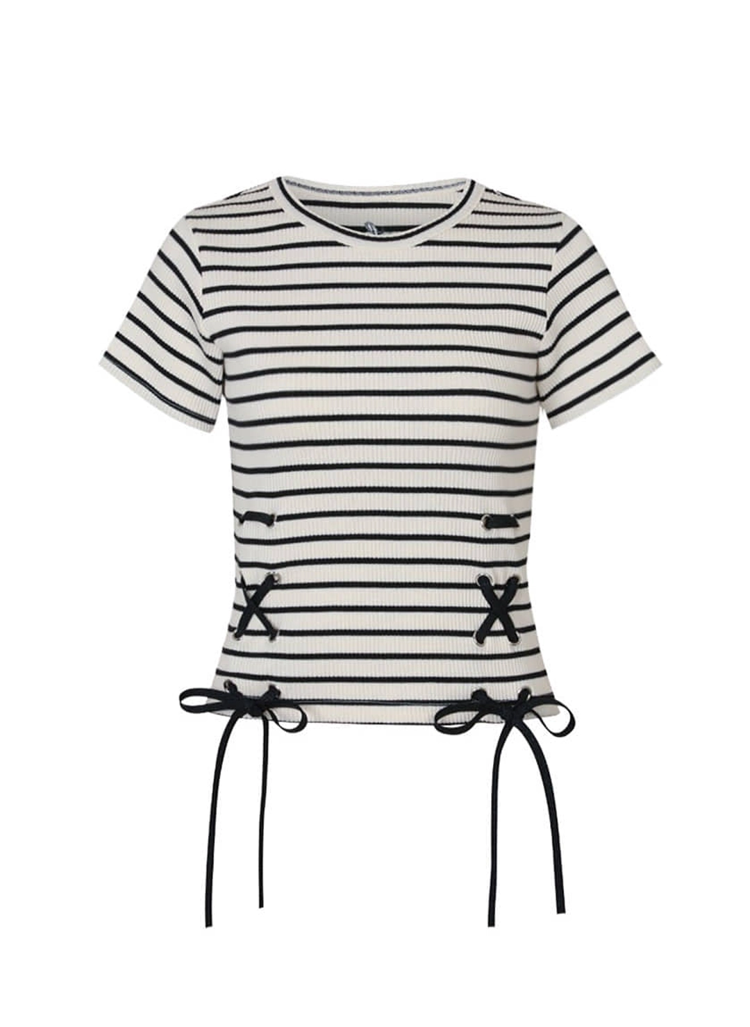 루루서울 Stripe Ribbon Eyelet Top (White) 상품 이미지 3