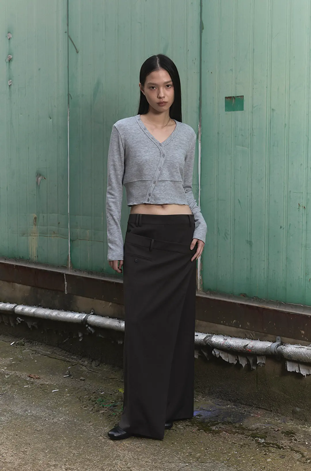 오데스 DOUBLE WAIST WRAP SKIRTS - BROWN 상품 이미지 2
