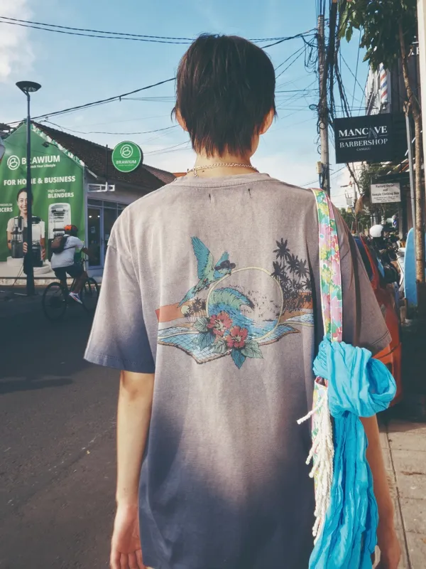 HAWAIIAN HALF SLEEVE T-SHIRT_CHARCOAL