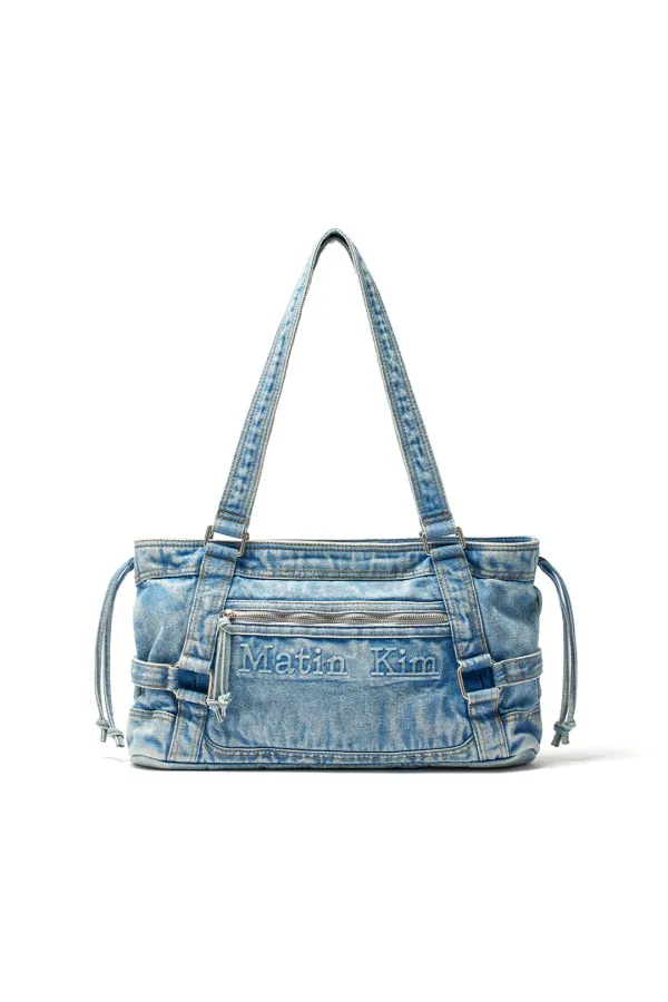 MATIN WASHED DENIM SQUARE BAG IN LIGHT BLUE