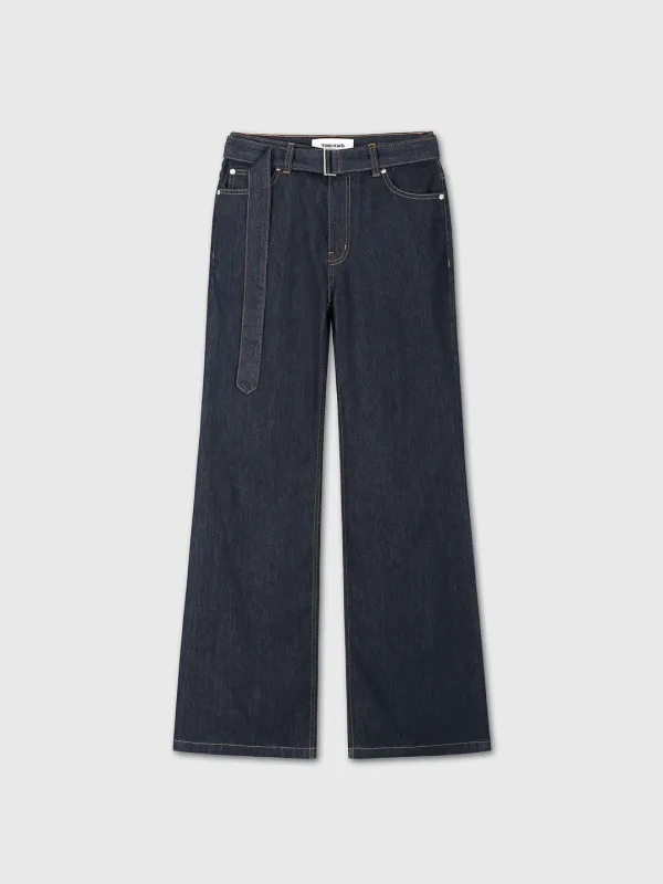 (W) WIDE-LEG BELTED DENIM PANTS_ INDIGO