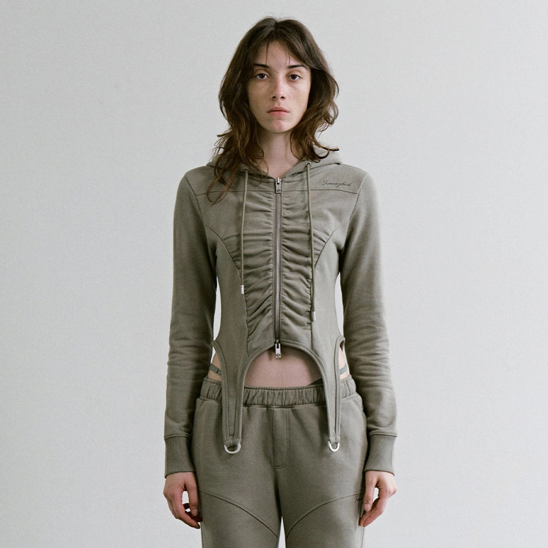 트리밍버드 Garter-Hem Slim Hooded Set-up Zip up [ Khaki ] 상품 이미지 2