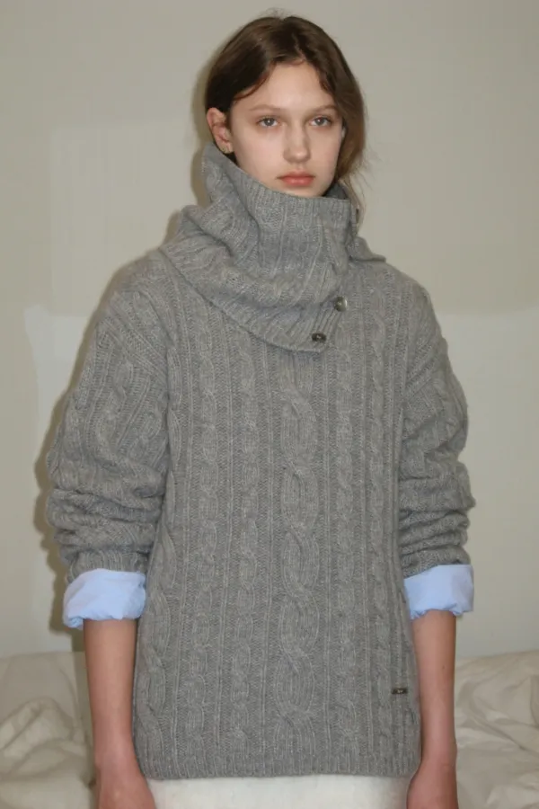 Two-Way Cable Turtleneck Knit (Melange Grey)