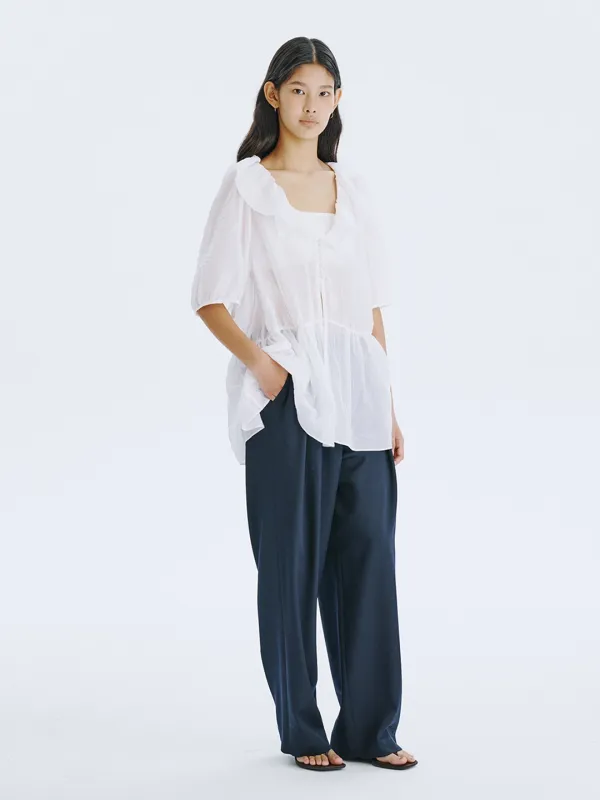 See-Through Oversized shirred blouse_White