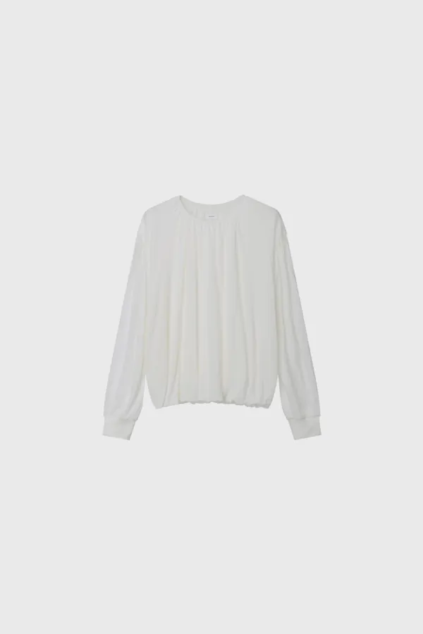 Wool Jersey Shirring Blouse (Ivory / Cream / Dark Gray)