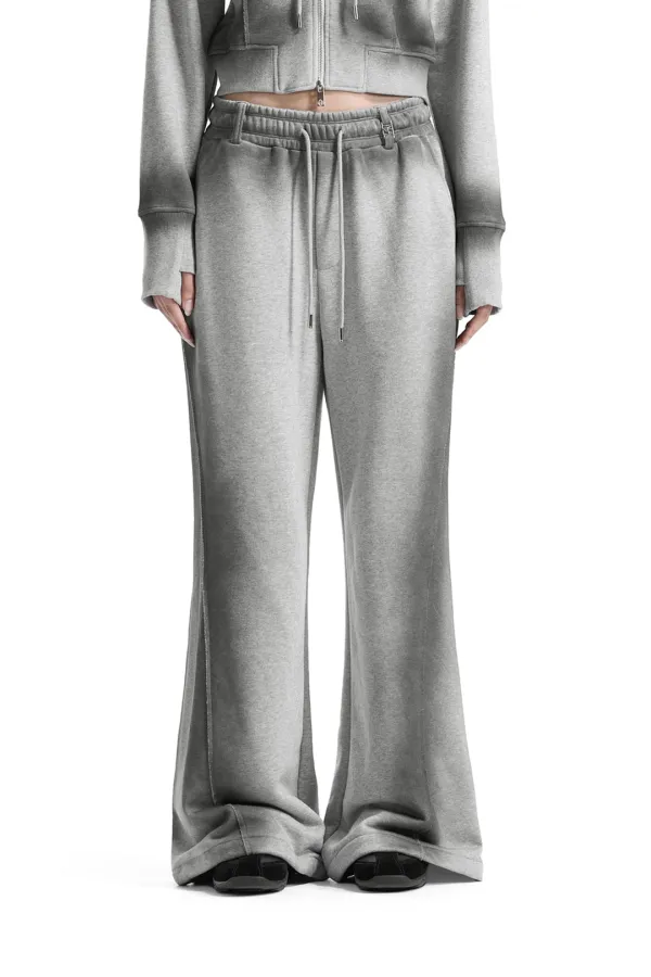 Brushed Detail Set-Up Sweat Pants [ Melange Gray ]