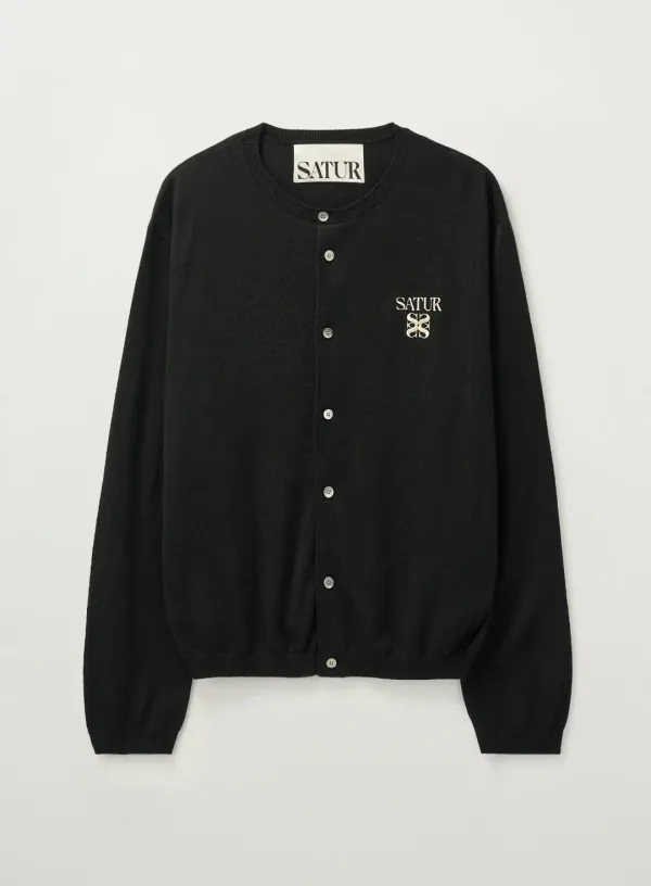 Loren Basic Crewneck Fine Cardigan - Black