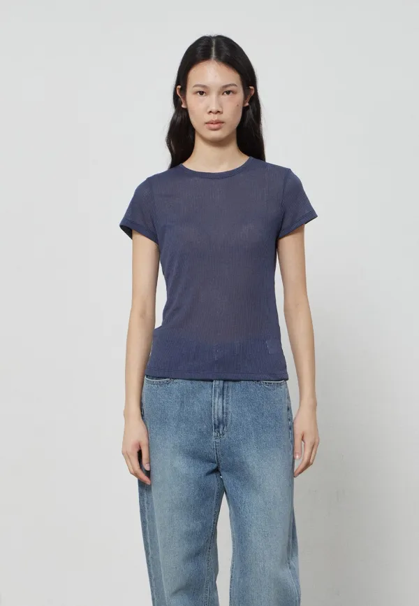 SUMMER RIBBED T-SHIRT - NAVY