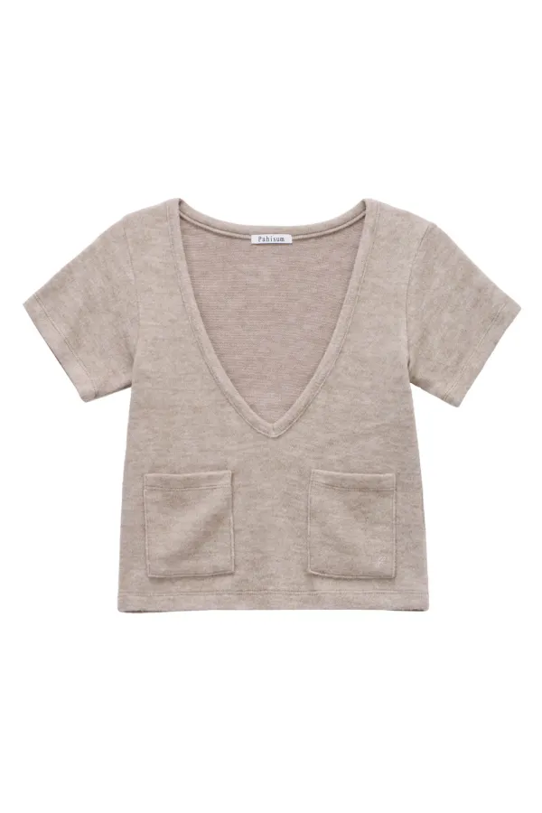 V-Neck Pocket Layered Top_Dusty Beige
