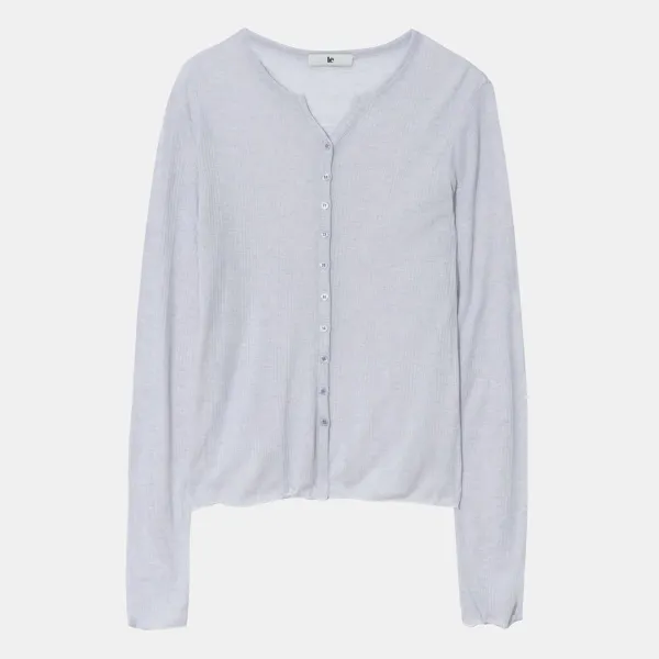 v-neck ribbed button top (Pale blue)