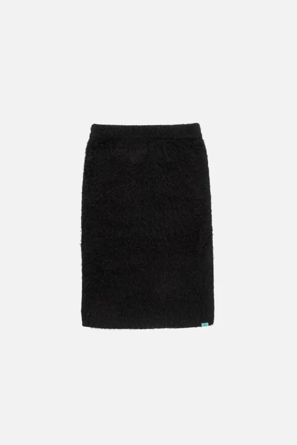 FUZZY KNIT LONG SKIRT - BLACK